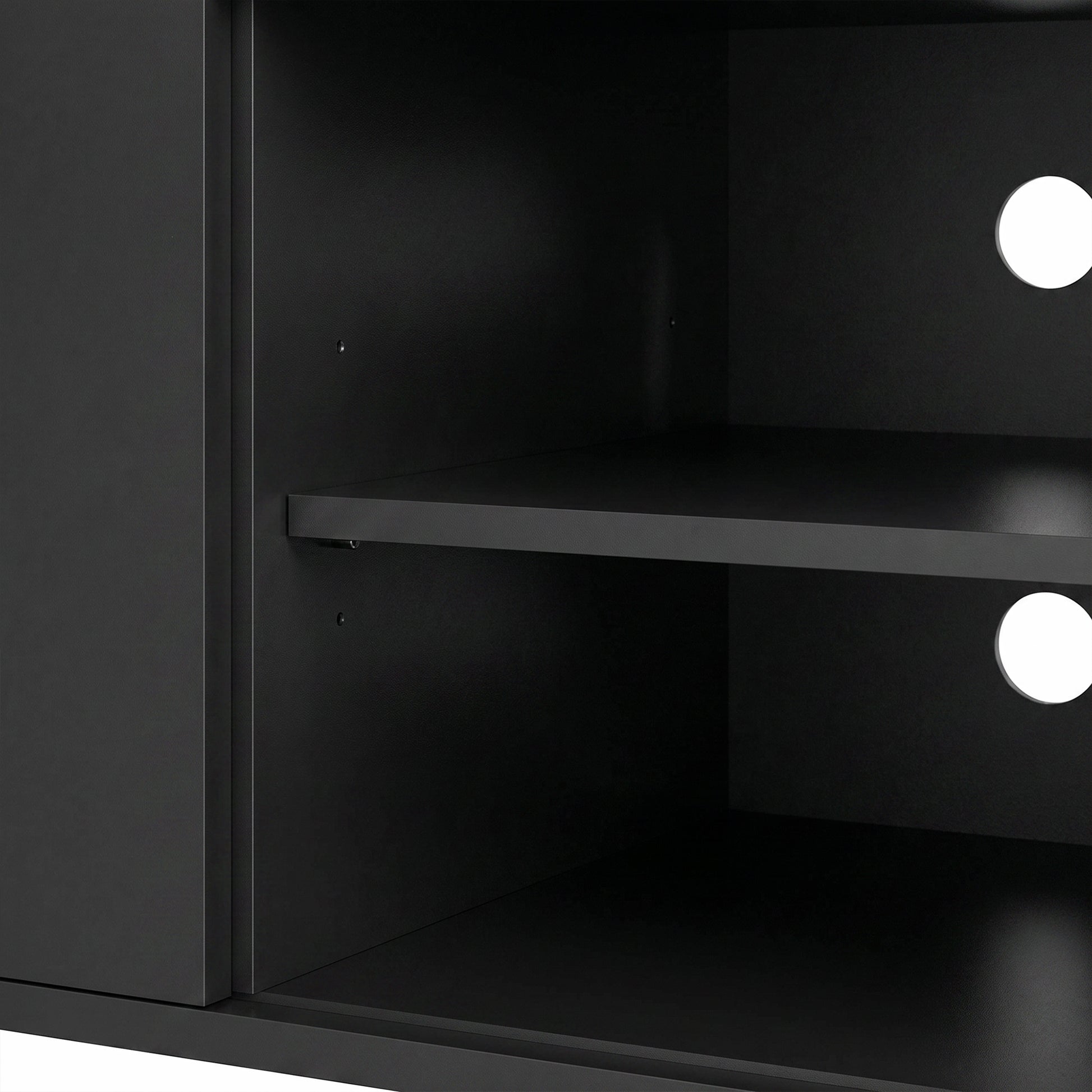 HOMCOM TV Stand LED Lights, Power Outlets, High Gloss Black