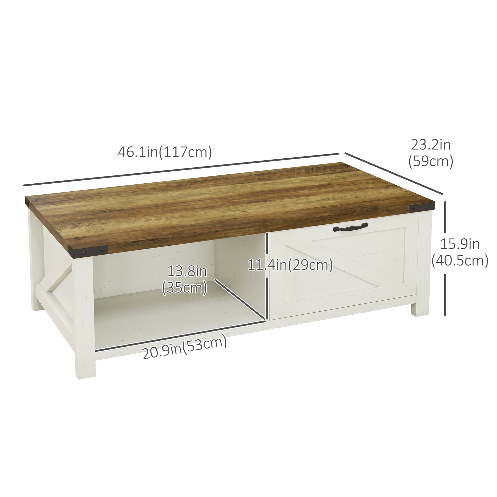 HOMCOM Industrial Farmhouse Coffee Table: Drawer, Open Storage, Modern Style