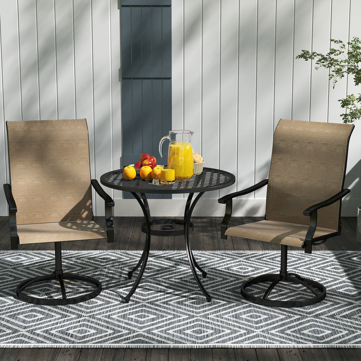 Outdoor Swivel Dining Chairs Set of 2, High Back Swivel Chairs with All Weather Mesh for Deck, Backyard, Poolside – Brown