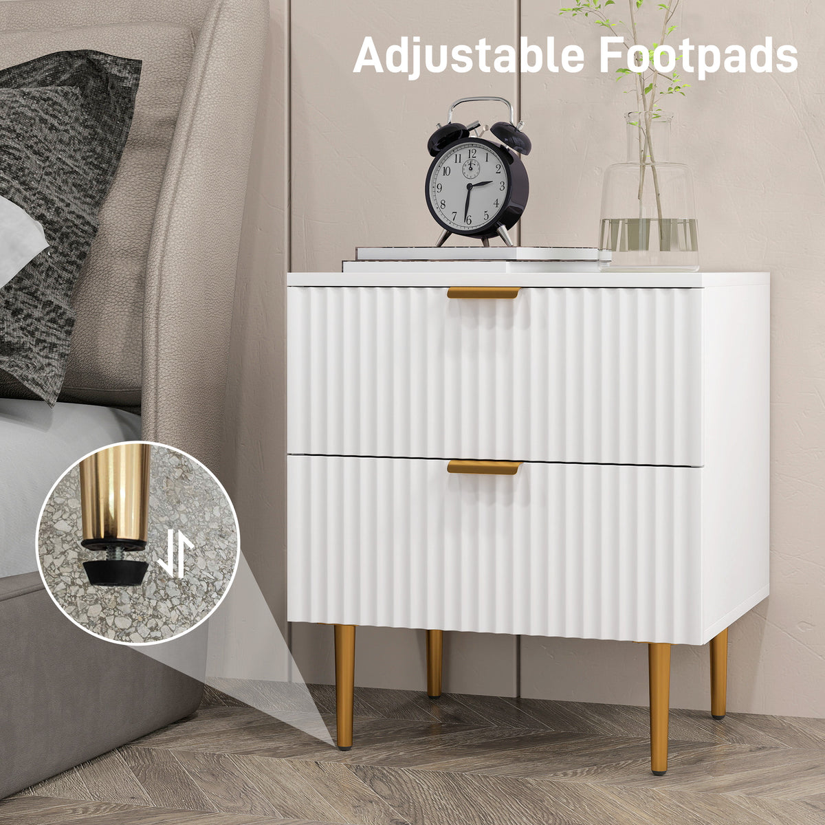 Modern 2-Drawer Nightstand with Metal Legs – 19"W x 22"H