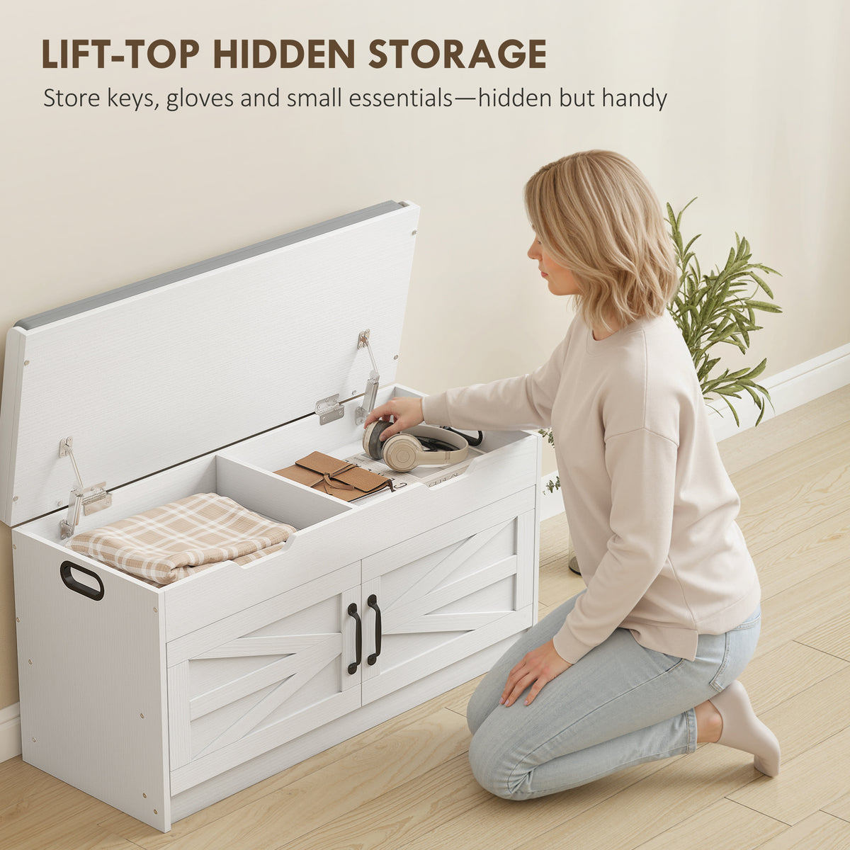 Entryway Shoe Storage Bench with 2-Tier Cabinet – 39"W x 20"H