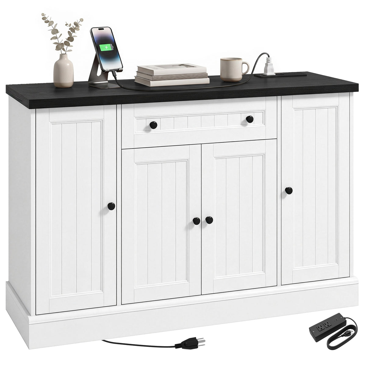 Farmhouse Sideboard Buffet Cabinet with Charging Station – 47"W x 31"H