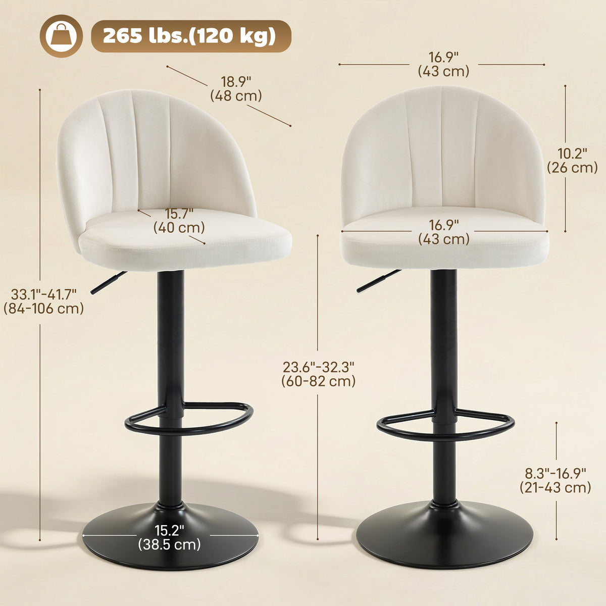 Velvet Swivel Counter Height Bar Stools with Footrest, Set of 2