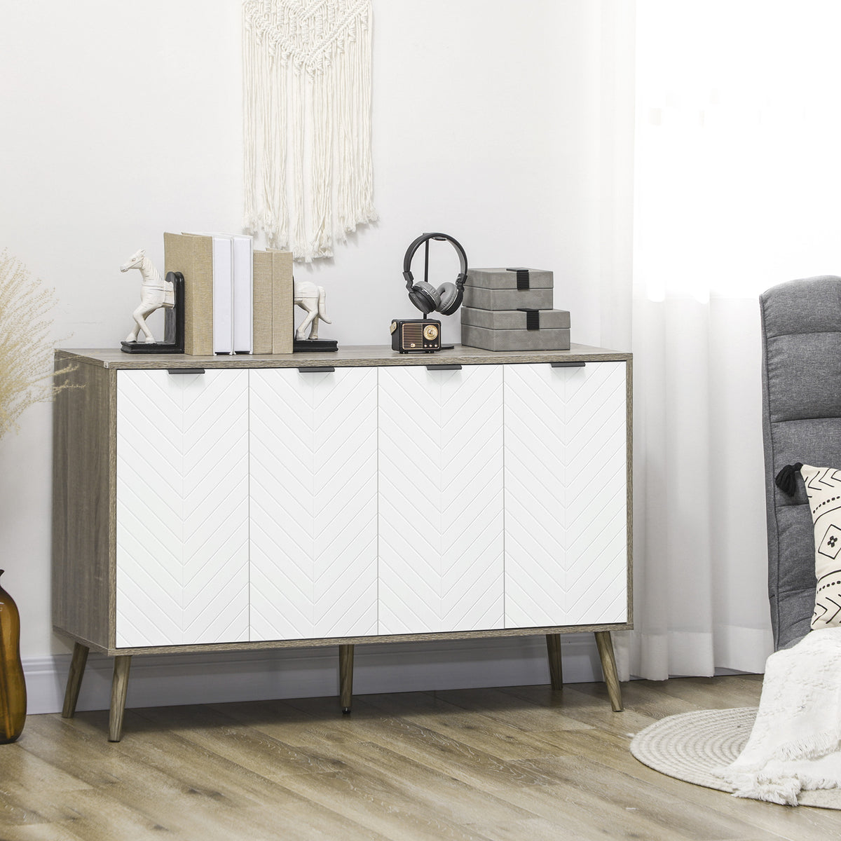 Modern Sideboard and Buffet with Adjustable Shelves and 4 Doors – 47"W x 31"H