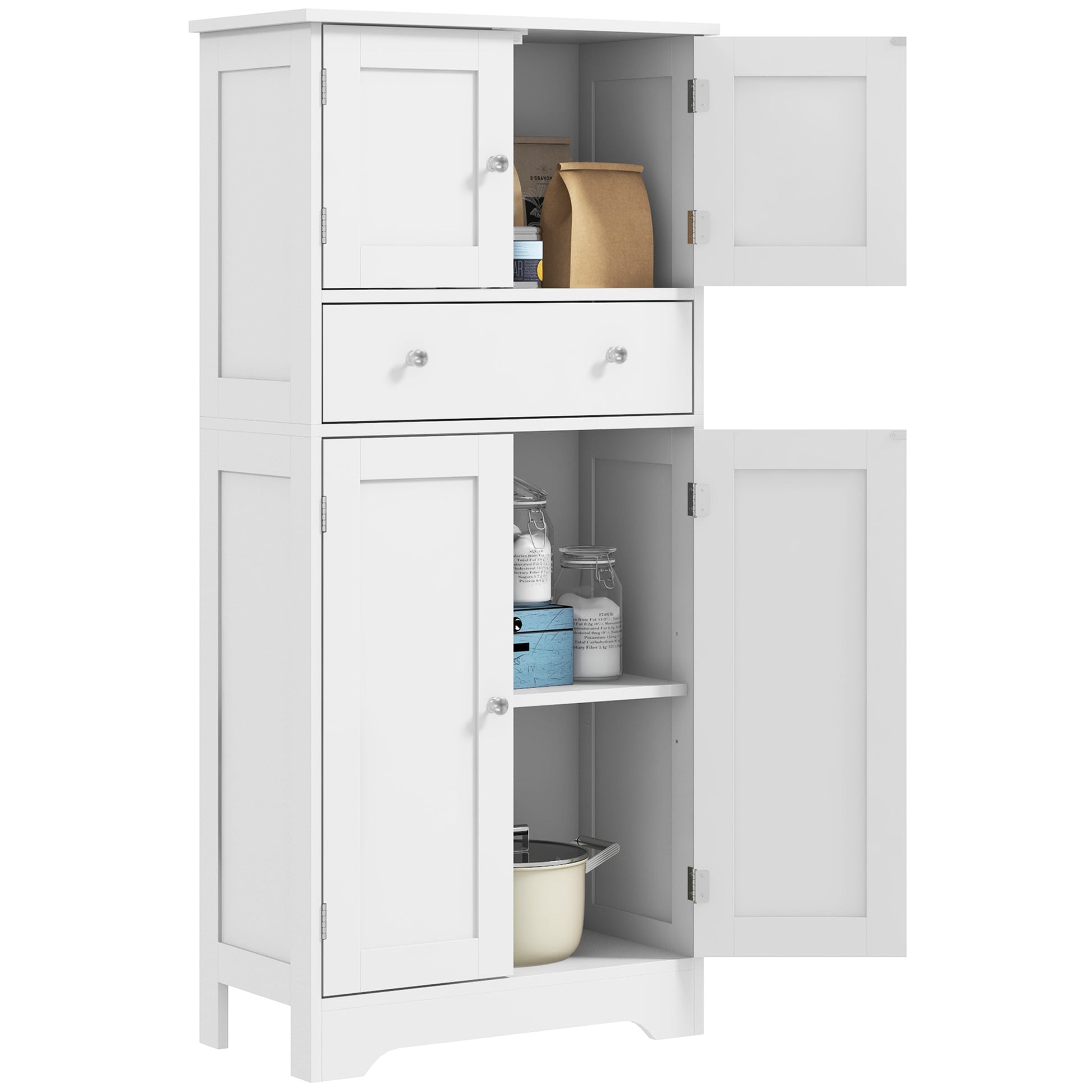 HOMCOM Modern Kitchen Cabinet 4‑Door With Drawer, Adjustable Shelf White