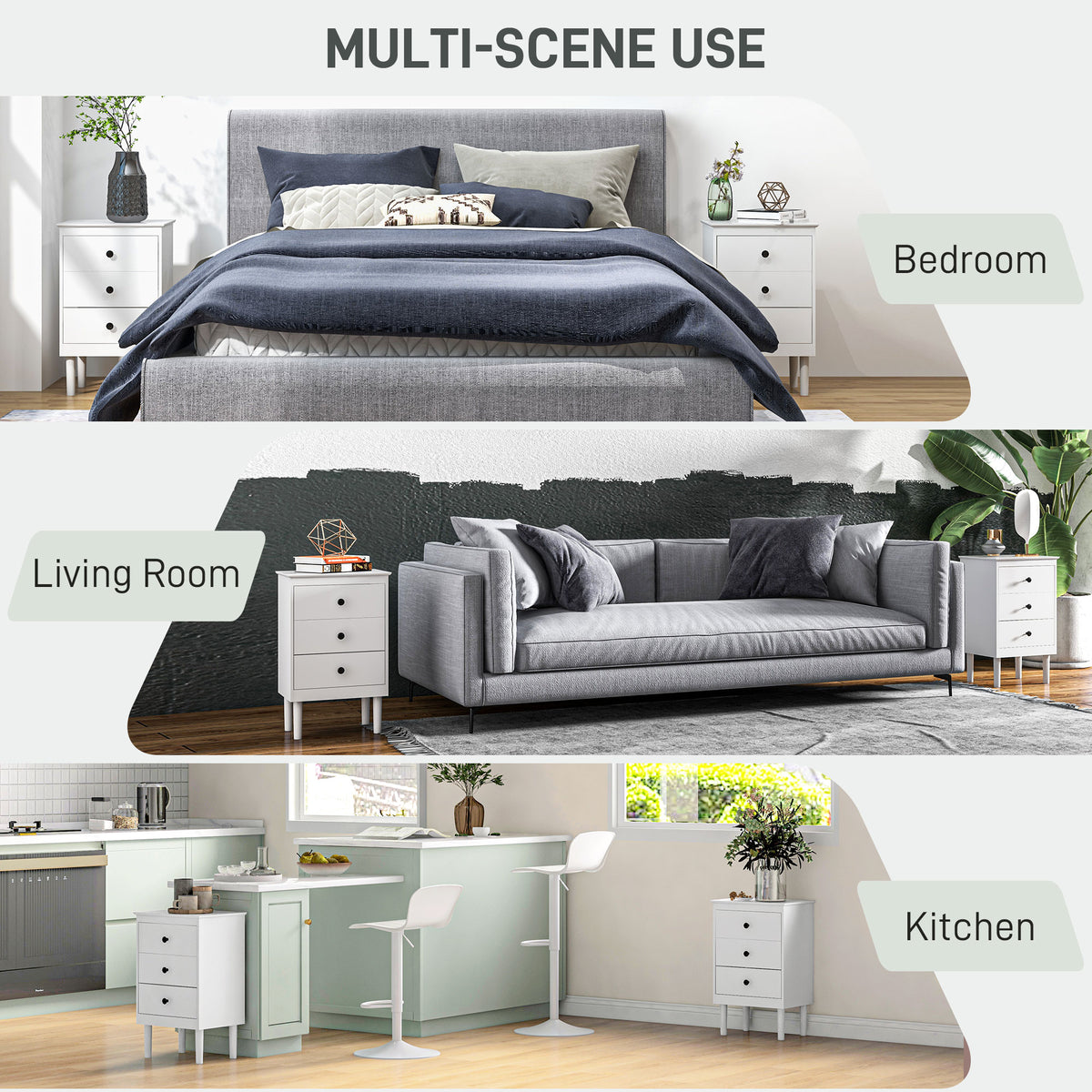 Modern 3-Drawer Nightstands, Set of 2 – 16"W x 25"H