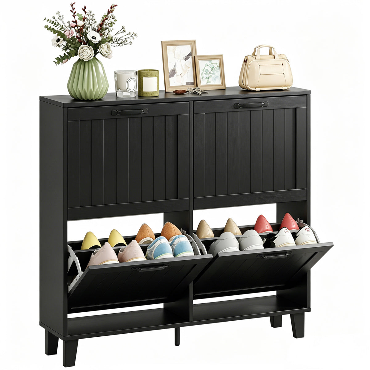 Shoe Cabinet with 4 Flip Drawers – 39"W x 37"H
