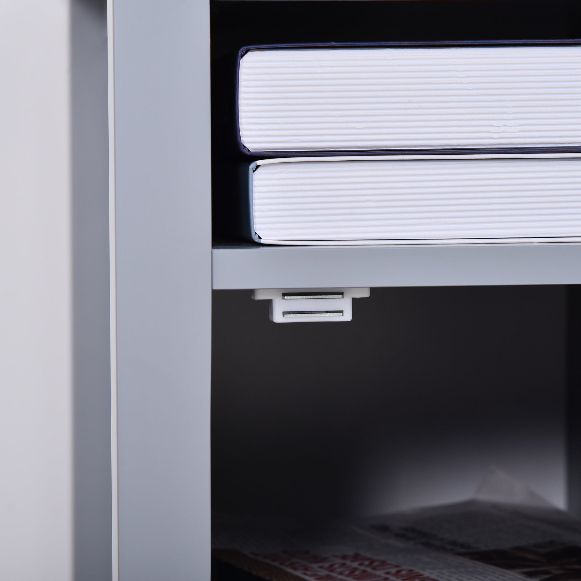 Modern Grey Wooden Nightstand with Pullout Tray, 3-Tier Adjustable Storage Cabinet