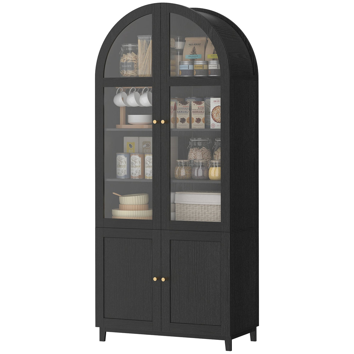 Farmhouse Kitchen Storage Cabinet with Acrylic Glass Doors – 31"W x 71"H