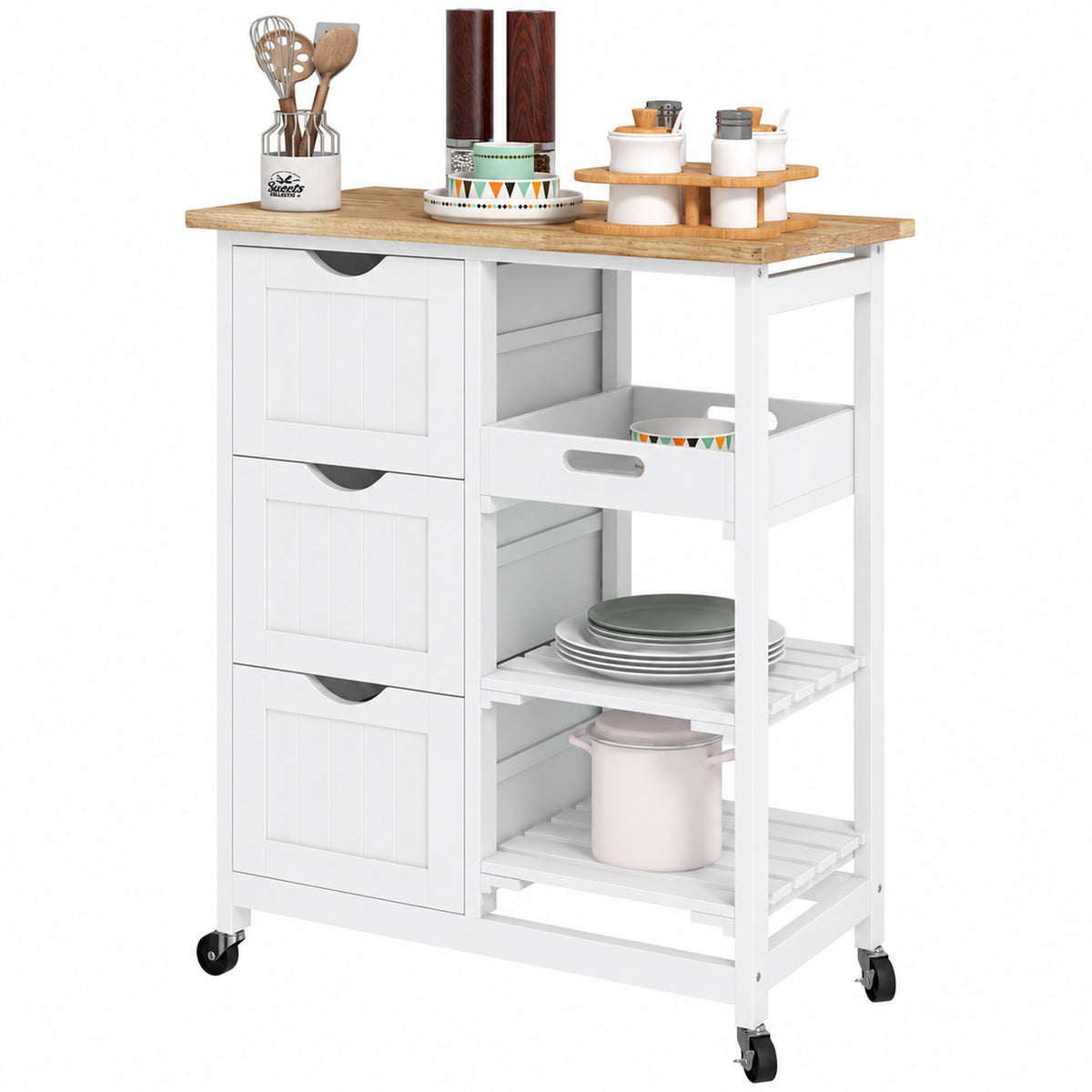 Rolling Kitchen Island Cart with Wood Top – 26"W x 34"H