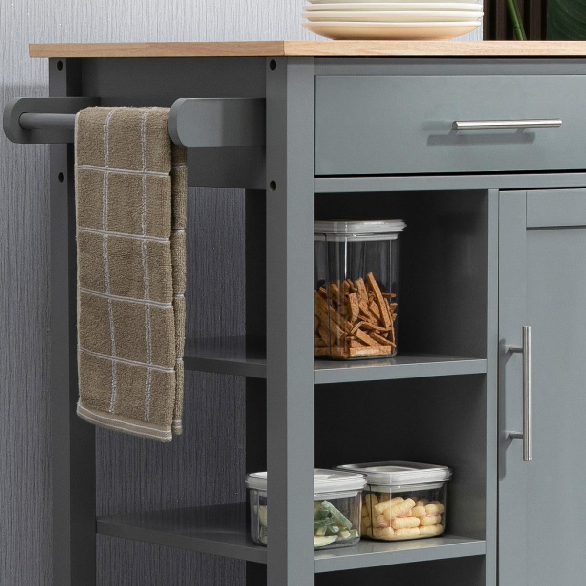 Compact Kitchen Cart on Wheels with Open Shelf & Storage Drawer – 27"W x 35"H