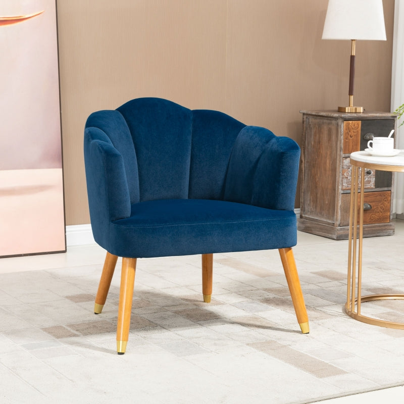 HOMCOM Modern Blue Velvet Accent Chair: Cushioned Comfort, Sturdy Wood Legs