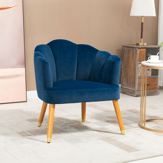 HOMCOM Modern Blue Velvet Accent Chair: Cushioned Comfort, Sturdy Wood Legs