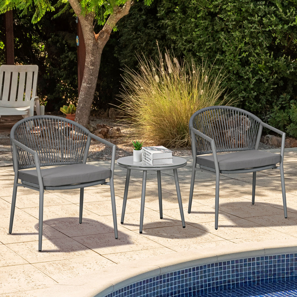 3-Piece Rattan Bistro Set, Garden Seating Group with 2 Armchairs and Coffee Table, Balcony Furniture Set