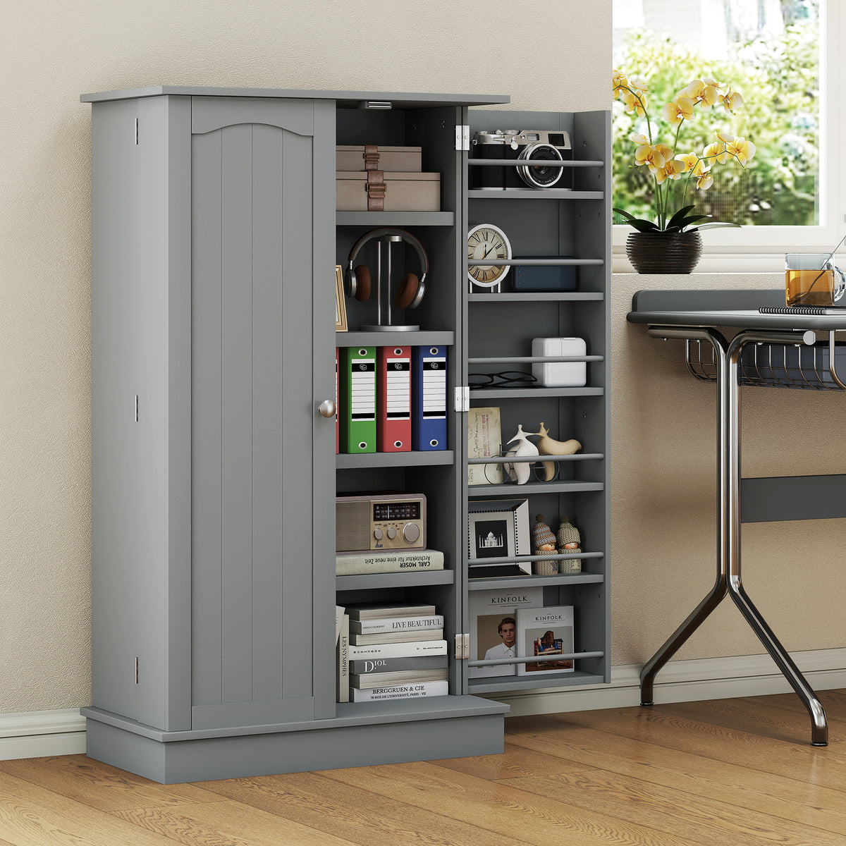 2-Door Kitchen Pantry Cabinet with 5-tier Shelving – 24"W x 41"H