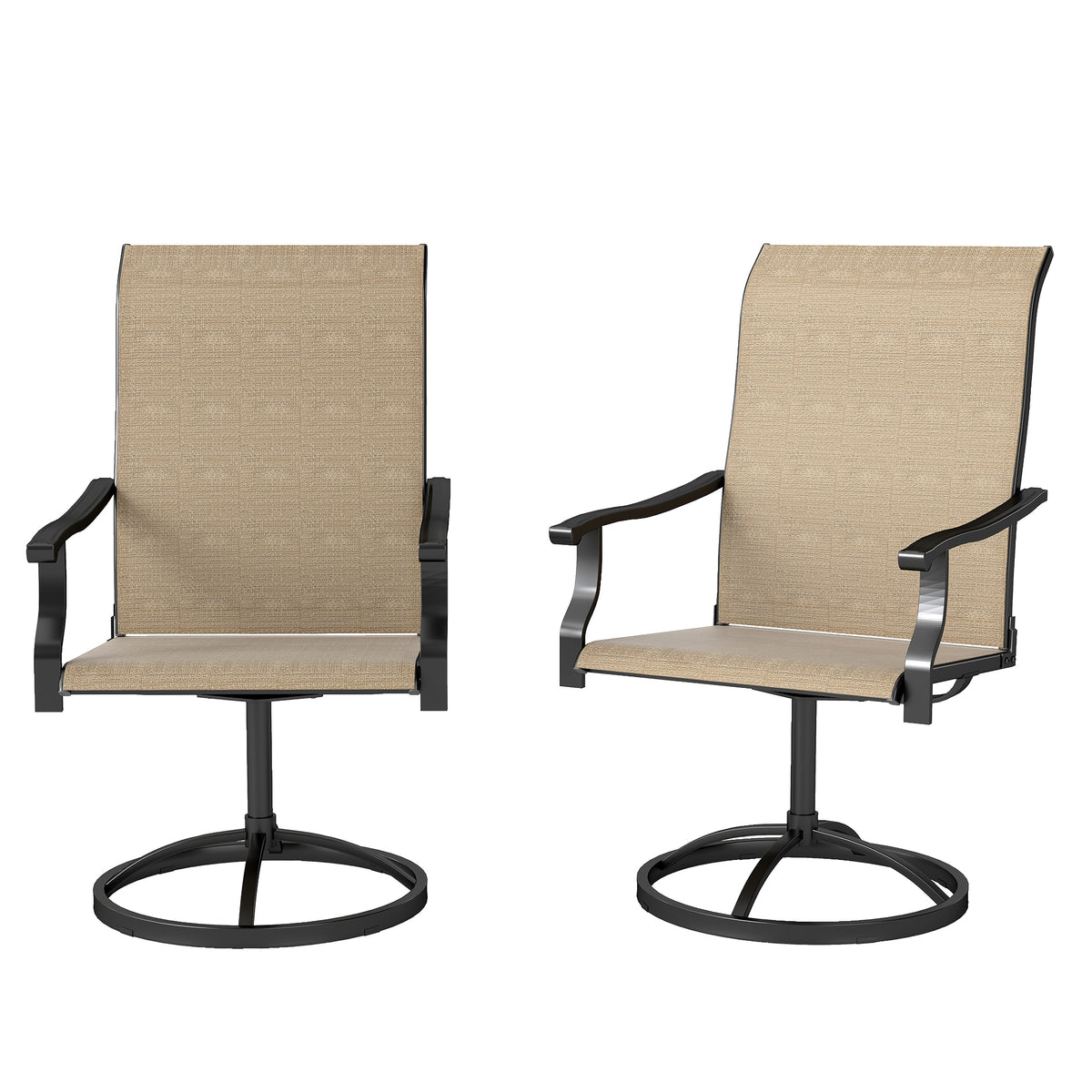 Outdoor Swivel Dining Chairs Set of 2, High Back Swivel Chairs with All Weather Mesh for Deck, Backyard, Poolside – Brown
