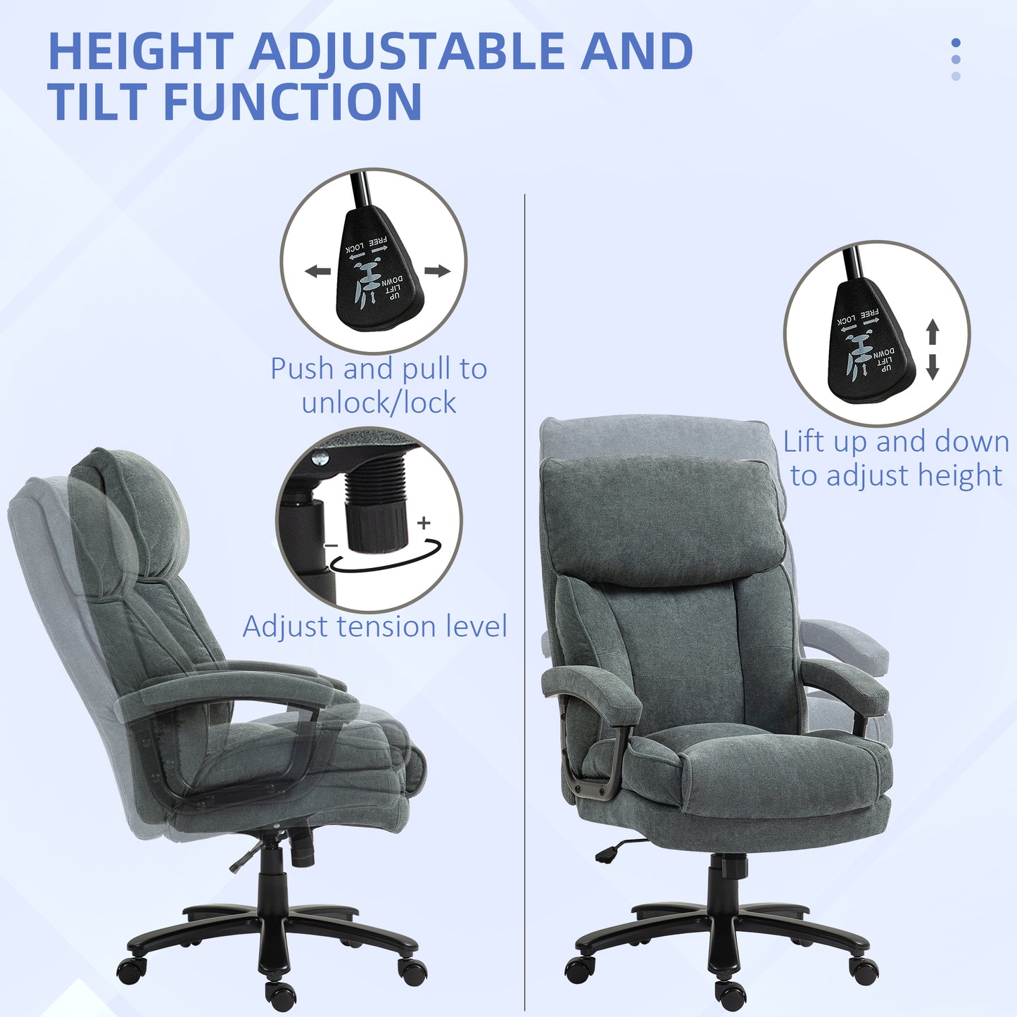 HOMCOM Big & Tall Executive Office Chair, 200kg Heavy Duty Computer Desk Chair, Grey