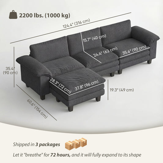 Deep-Seat L-Shaped Sectional with Movable Ottoman – Dark Grey