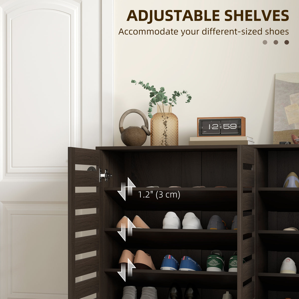 Wide Shoe Cabinet with Slatted Doors – 45"W x 39"H