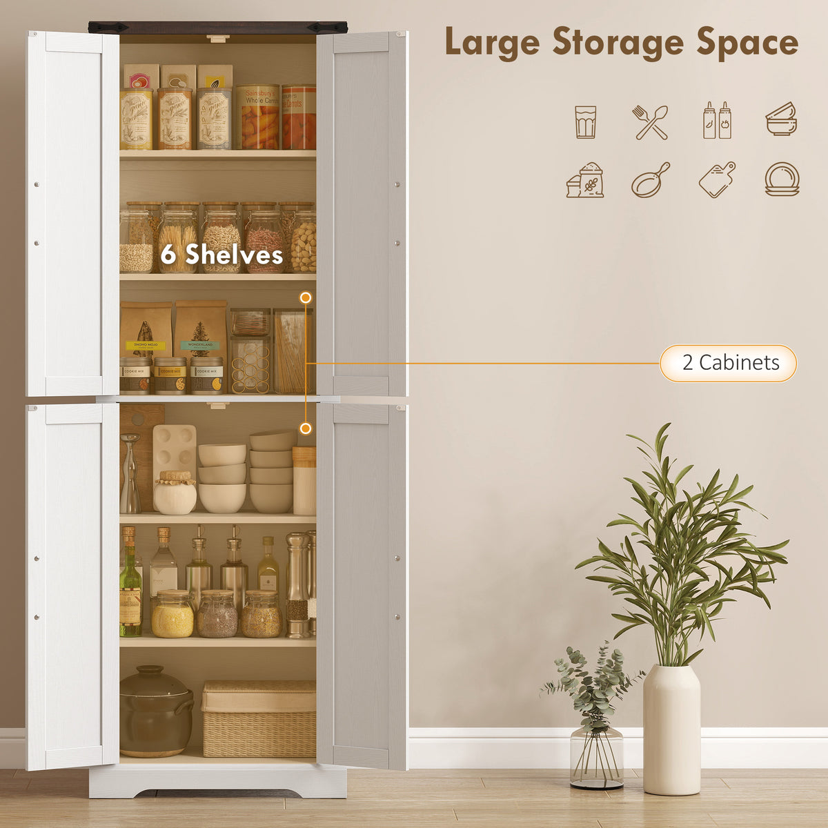 Farmhouse Freestanding Kitchen Storage Cabinet with Adjustable Shelves – 24"W x 72"H