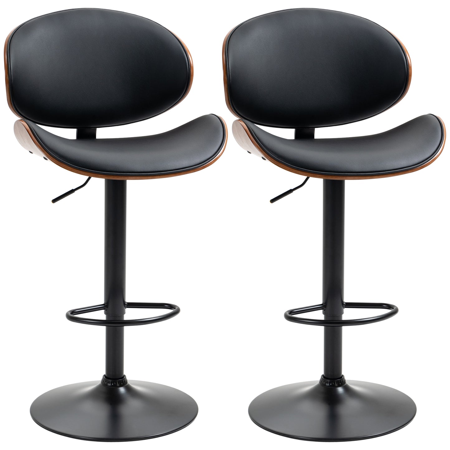 HOMCOM Black PU Leather Adjustable Swivel Bar Stools, Set of 2
