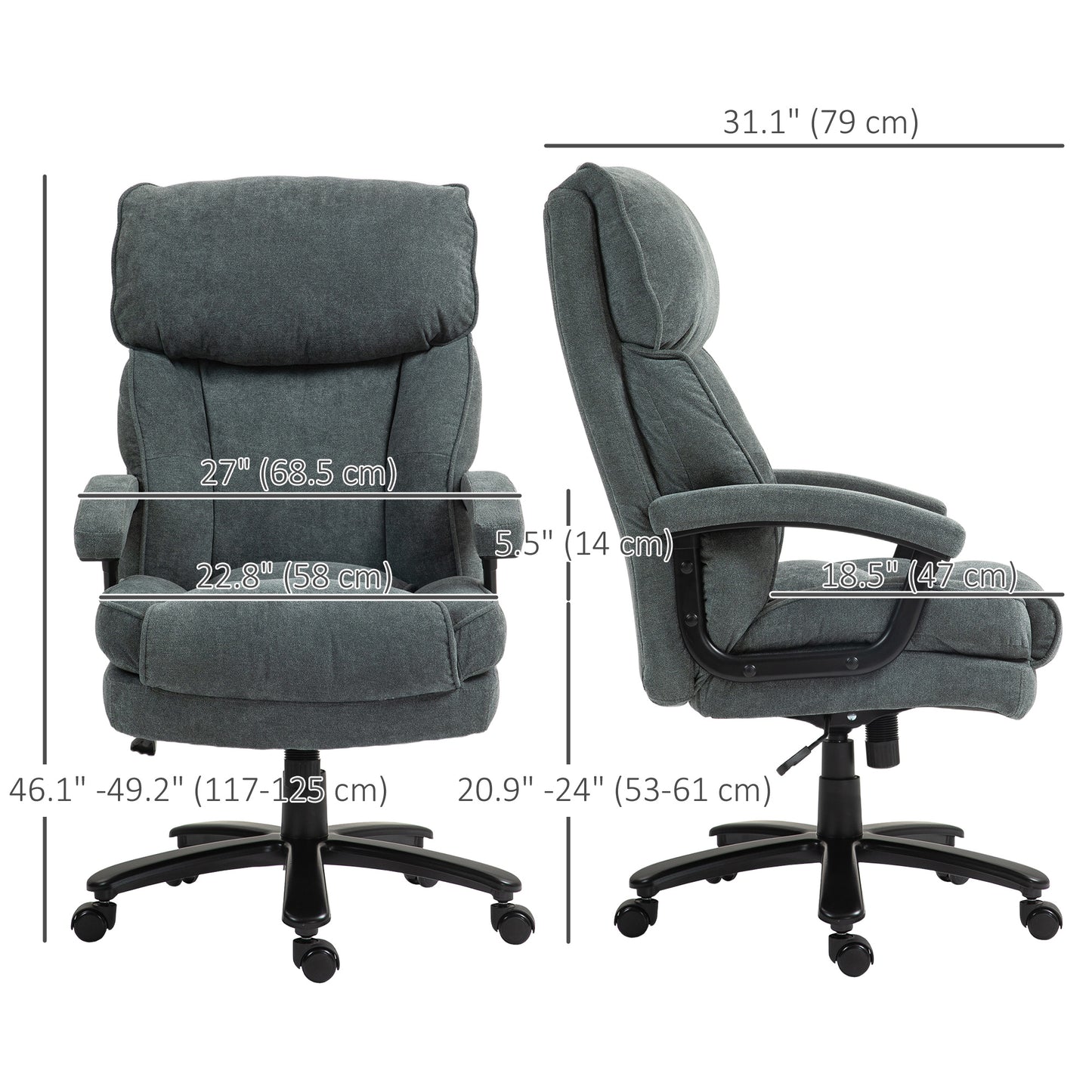HOMCOM Big & Tall Executive Office Chair, 200kg Heavy Duty Computer Desk Chair, Grey