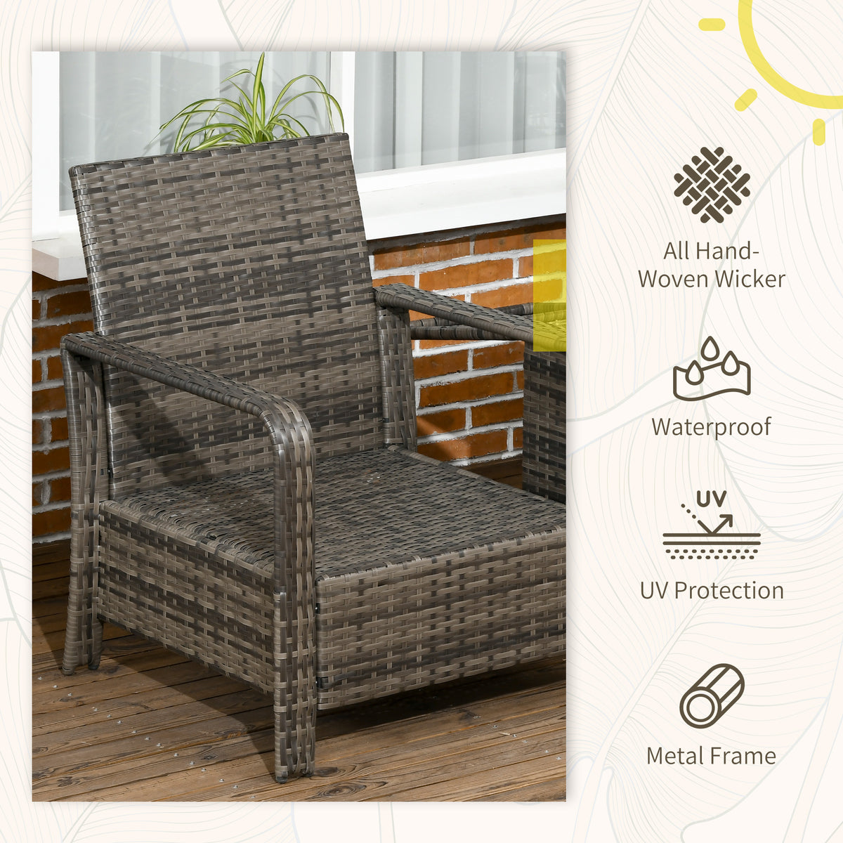 3 Pieces Wicker Patio Furniture Set, Rattan Bistro Set with Storage Coffee Table and Thickened Cushions, Outdoor Conversation Set for Garden, Porch, Balcony – Beige