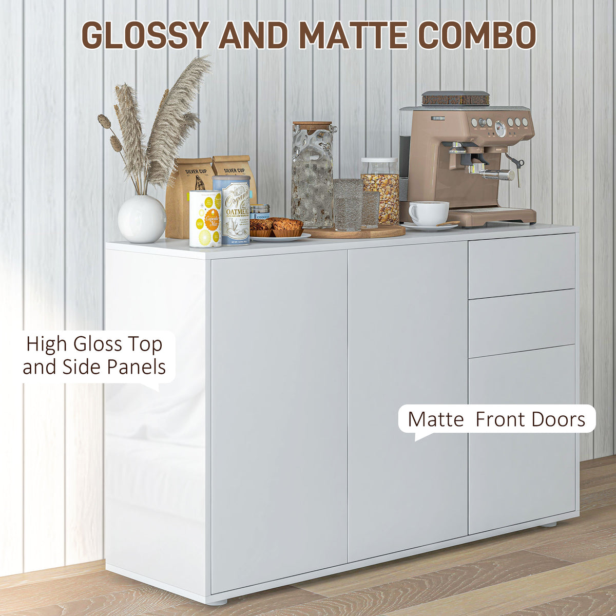 Modern Coffee Bar with Push-Open Design and 2 Drawers – 46"W x 29"H