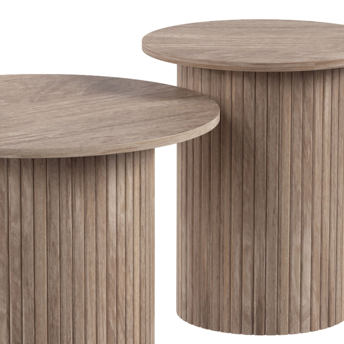 HOMCOM Round Nesting Coffee Table Set of 2, Fluted Mid Century Modern Circle Side Tables, Weathered Coffee Wood Grain