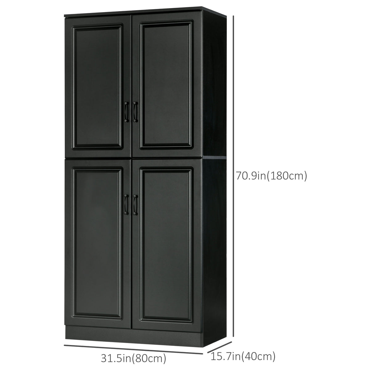 Freestanding Kitchen Pantry Cabinet with 4 Hinged Doors and Adjustable Shelves – 32"W x 71"H
