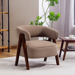 HOMCOM Nordic Round Oak Coffee Table with Fluted Cylindrical Base for Living Room