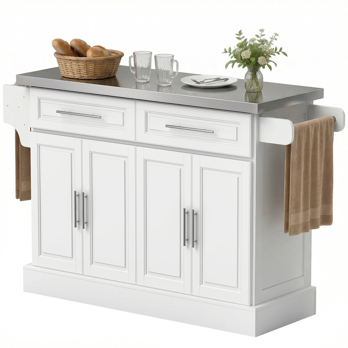 Kitchen Island with Stainless Steel Top – 57"W x 36"H