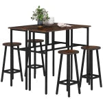 HOMCOM Bar Table Set Industrial Style White Marble