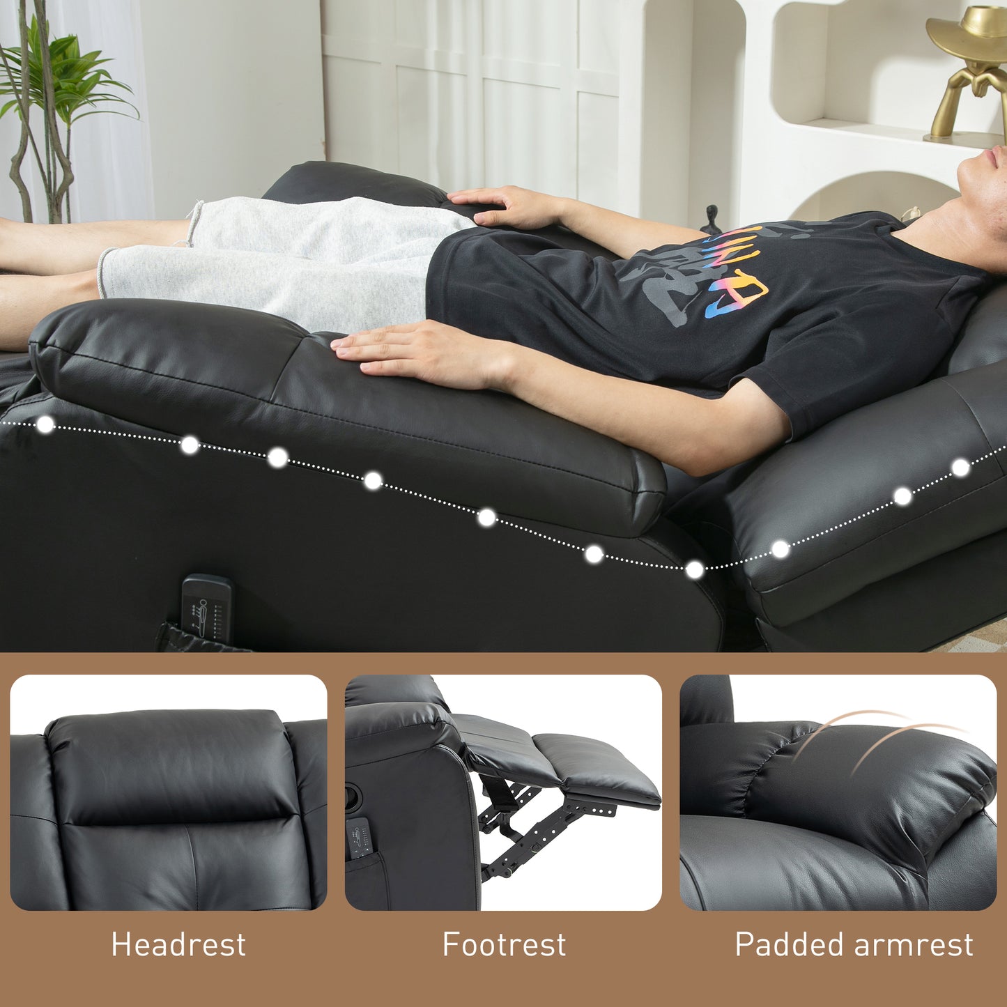 HOMCOM 8-Point Vibration Massage Recliner Chair, PU Leather, Swivel, Rocking, Remote