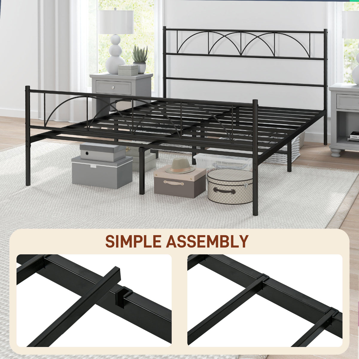 Metal Platform Bed Frame with Headboard and Footboard