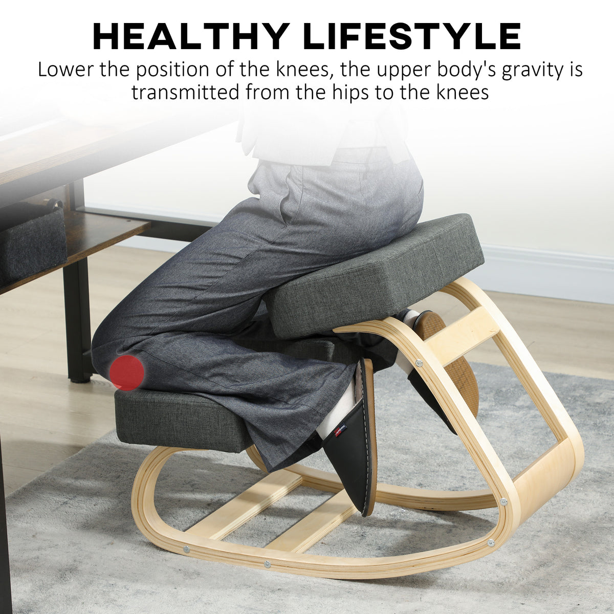 Ergonomic Kneeling Chair, Wood Kneel Stool with Thick Pads, Desk Knee Chair, Dark Grey