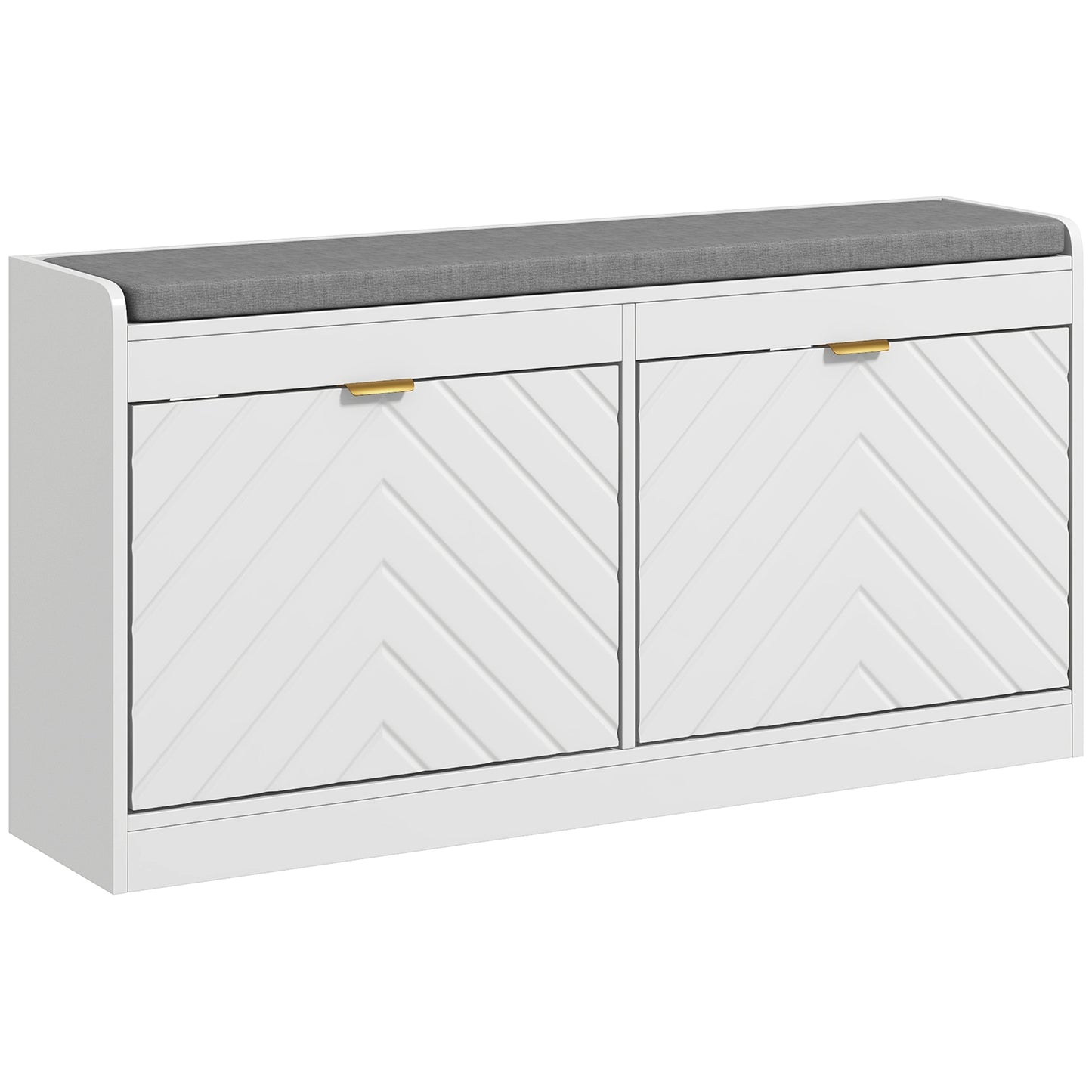 Shoe Storage with Seat, Upholstered Hallway Bench, Shoe Bench with 2 Flip Drawers and 4 Vents for 8 Pairs of Shoes