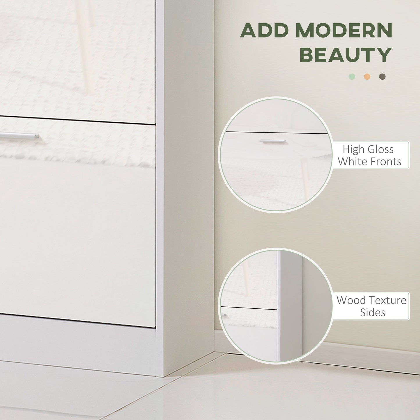 HOMCOM Slim White Shoe Cabinet: 3 Flip Drawers, Adjustable 15-Pair Storage