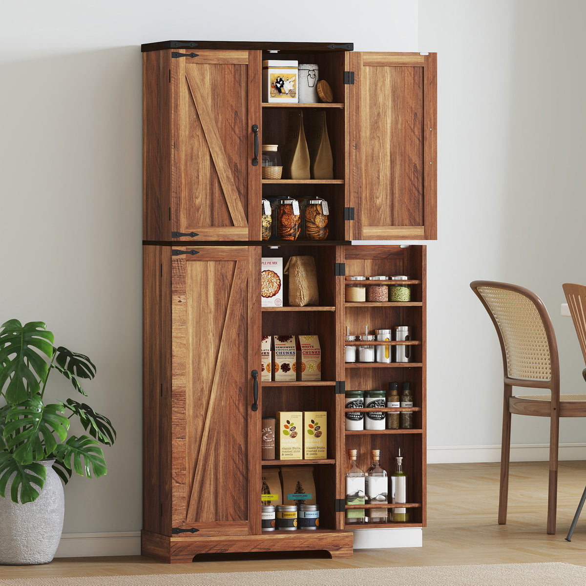 Tall Kitchen Pantry Cabinet with Spice Racks and Adjustable Shelves – 24"W x 64"H