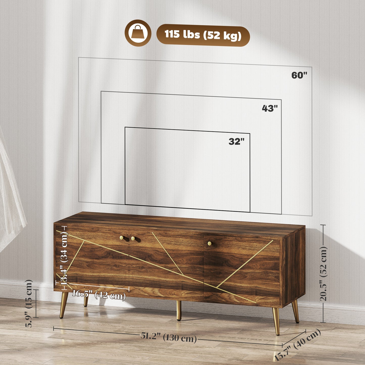 HOMCOM Modern Rustic Brown TV Stand for 60-inch TVs, Adjustable Storage & Cable Management