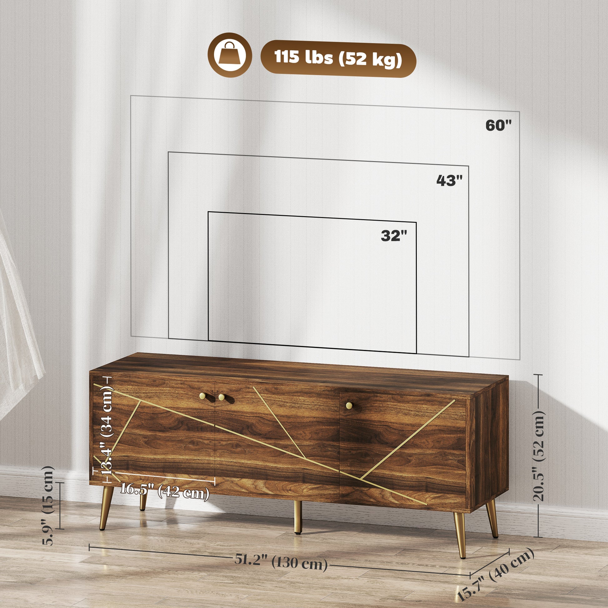 HOMCOM Modern Rustic Brown TV Stand for 60-inch TVs, Adjustable Storage & Cable Management