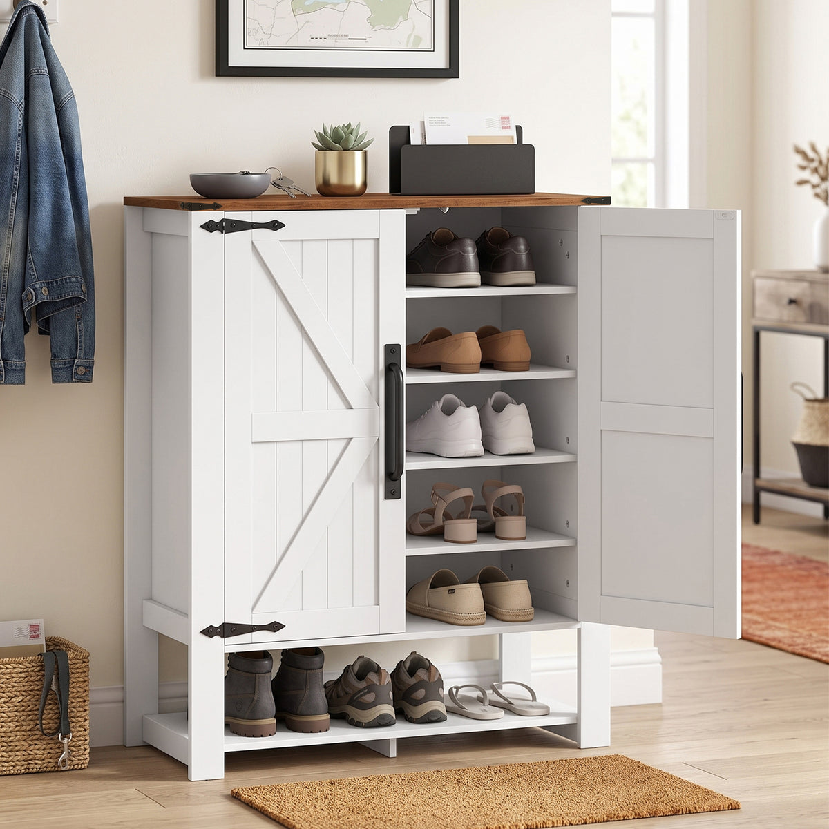 5-Tier Shoe Cabinet with Open Cubby – 31"W x 39"H