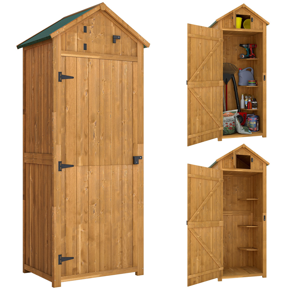 30" x 21" x 71" Garden Storage Shed, Outdoor Tool Utility Storage House with 3 Tier Shelves and Roof – Brown