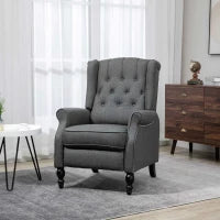 HOMCOM Dark Grey Fabric Push-Back Recliner Chair with Tufted Backrest
