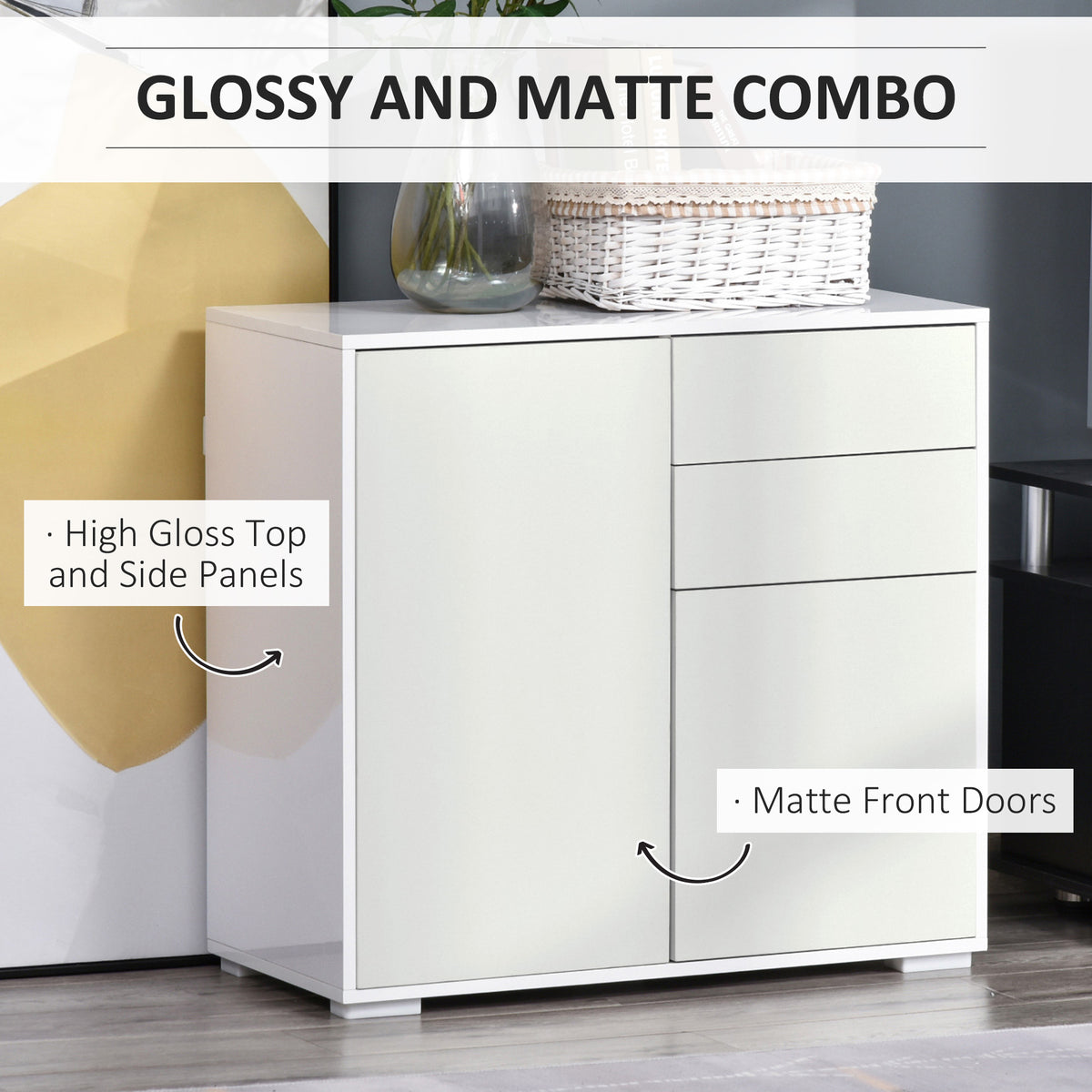 High Gloss Buffet Sideboard with 2 Drawers – 31"W x 29"H