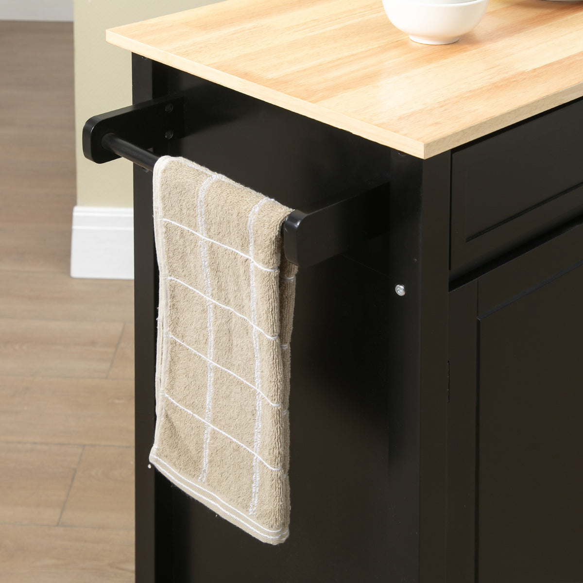 Rolling Kitchen Cart with Wood Top and Drawer – 33"W x 35"H