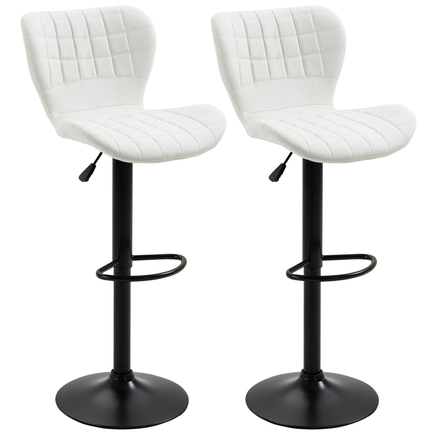 HOMCOM Modern Adjustable Swivel Bar Stools Set of 2, White PU Leather