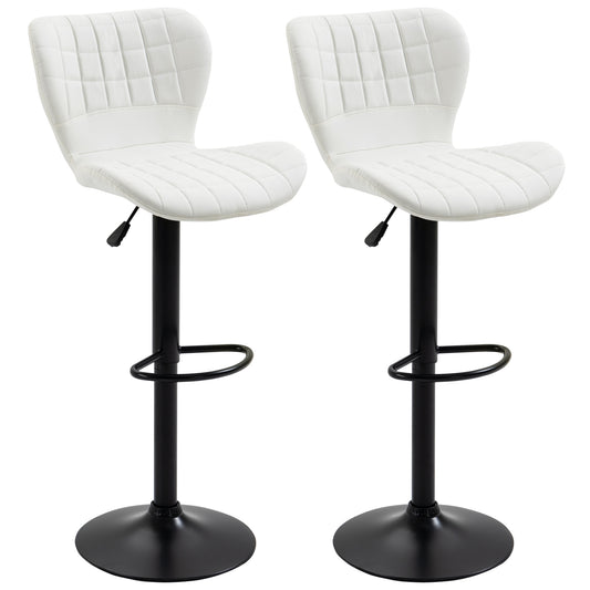HOMCOM Modern Adjustable Swivel Bar Stools Set of 2, White PU Leather