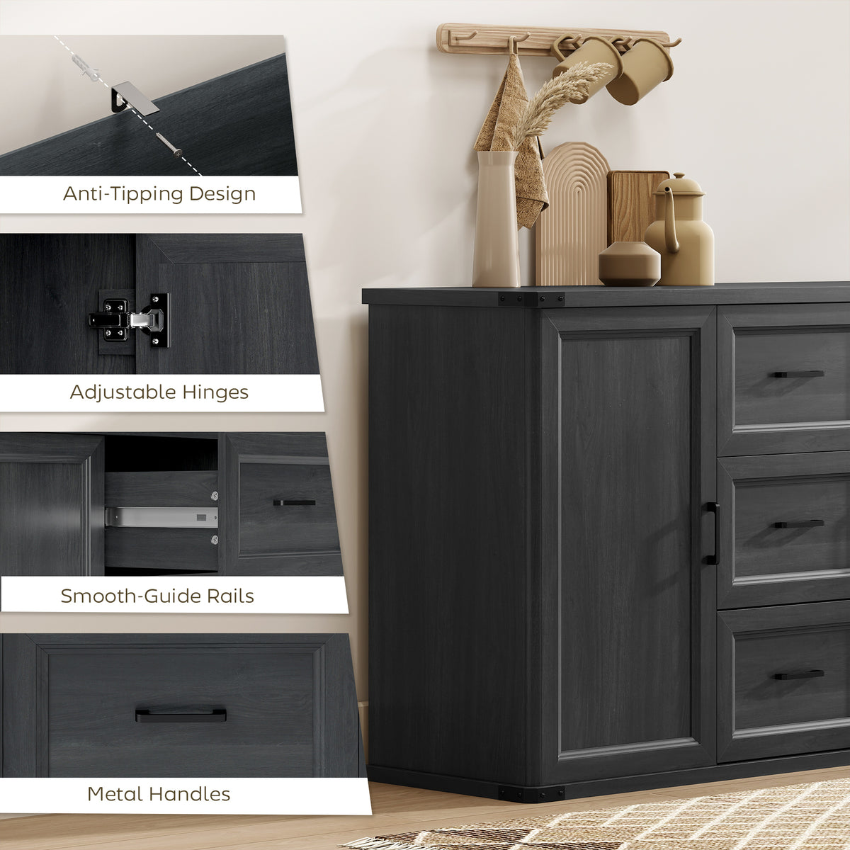 Sideboard with 3 Drawers and 2 Doors – 47"W x 30"H