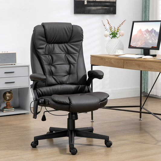 Heated Massage Office Chair, High Back Faux Leather Vibrating Swivel Executive Chair, Brown